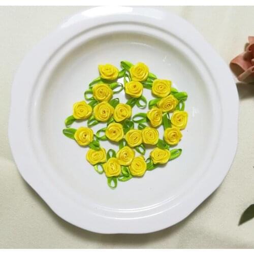 10pcs Green Leaf Yellow Rose Patch Sewing Fabric Stickers 3D Flower Applique Parche Trim Patches For Clothing parches ropa K01