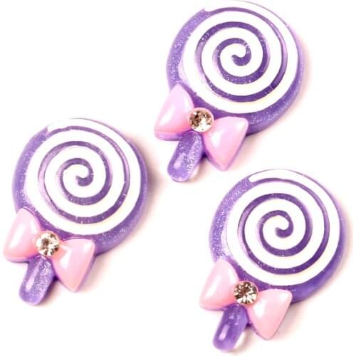 20Pcs Purple Lollipop Resin Decoration Crafts Beads Flatback Cabochon Scrapbooking DIY Embellishments For Cloth Accessories