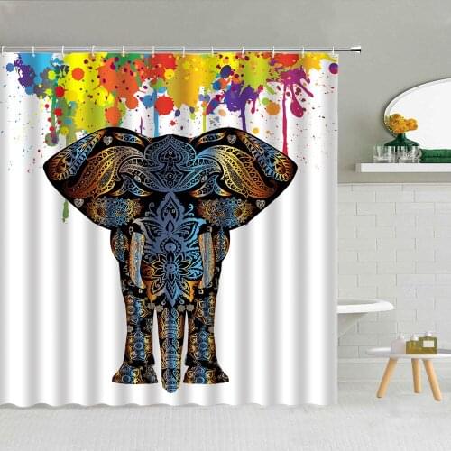 Color Elephant Retro Pattern Printed Shower Curtain Set Fabric Bathroom Supplies Decor With Hook Cloth Curtains Machine Washable