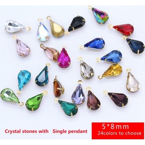 20p 5x8mm Teardrop crystal rhinestone Faceted Framed glass pendant connector necklace earring findings 1-loop charm Dangle Beads