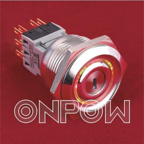 ONPOW 30mm Metal Key Pushbutton Switch with Dual LED Color (LAS1-BGQ30-11Y/21/RG/12V) (CE, ROHS)