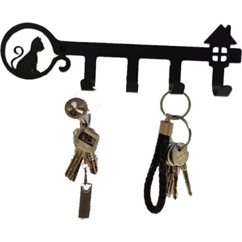 Multifunctional Wall Mounted Key Holder 4 Hooks Hanging Rack Cute Cat Decorative with Screw Anchors for Coat Clothes Home Decor