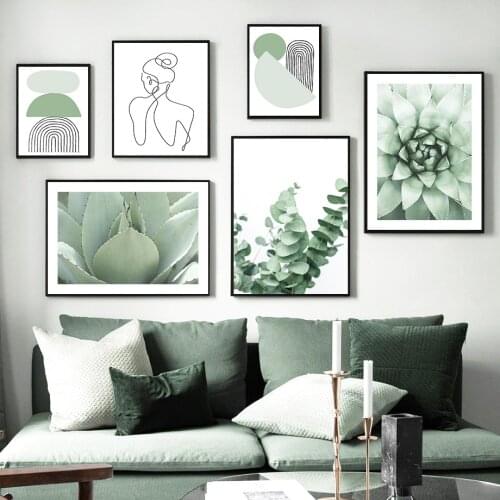 Monstera Succulents Line Girl Green plant Wall Art Canvas Painting Nordic Posters And Prints Wall Pictures For Living Room Decor