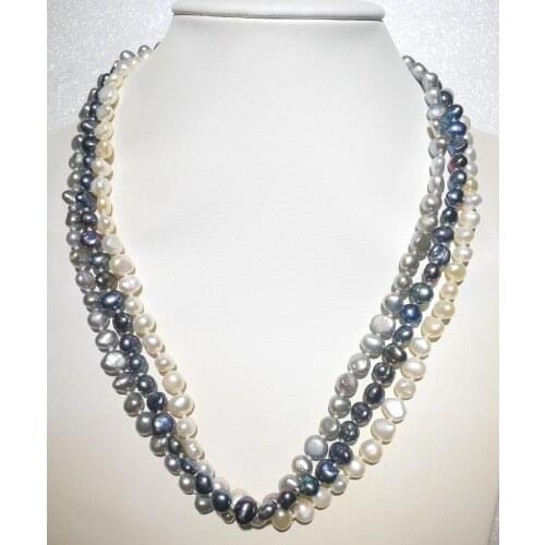 3 Rows 9mm white gray black colors baroque pearl necklace Natural freshwater pearl Women Jewelry 35cm-43cm 15-17