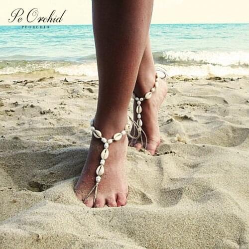 PEORCHID Beach Style Shell Pearl Anklet Bracelet Foot Jewelry For Women Bohemian Bridal Barefoot Sandals Wedding Accessories
