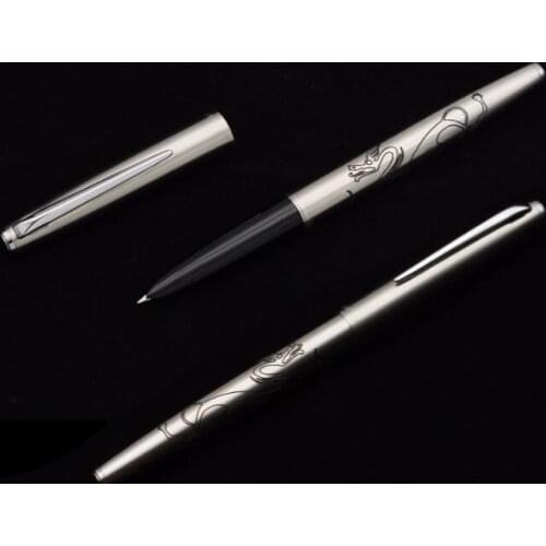 Jinhao 911 Pure Silver Steel Fountain Pen with 0.38mm Extra Fine Nib Smooth Writing Inking Pens piston converter Gift
