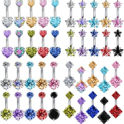 Sexy Navel Piercing 14g stainless steel Belly button rings Round Cubic Zirconia Ombligo piercings for woman belly Bar Barbell