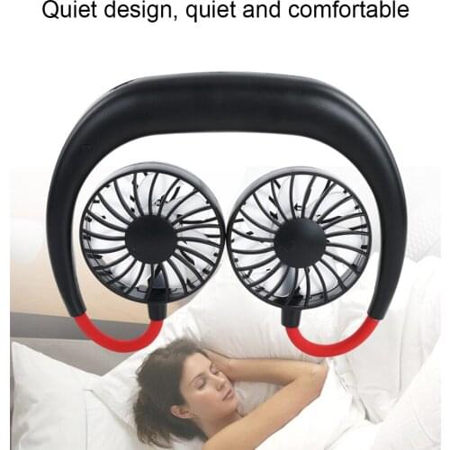 Portable USB Rechargeable Neckband Lazy Neck Hanging Style Dual Cooling Fan