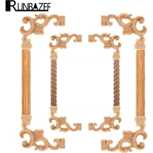 RUNBAZEF Vintage Unpainted Wood Carved Applique Frame For Home Furniture Wall Cabinet Door Decorative Wooden Miniature Craft