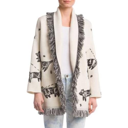 Wool Cashmere Cardigan embroidery animals belted White Women Sweaters Cardigans Sweatercoats autumn witner warm