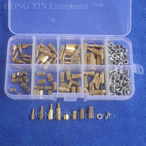 200pcs M3 PCB Hex Male Female Thread Brass Spacer Standoffs/ Screw /Hex Nut Assortment set Kits with Plastic Box