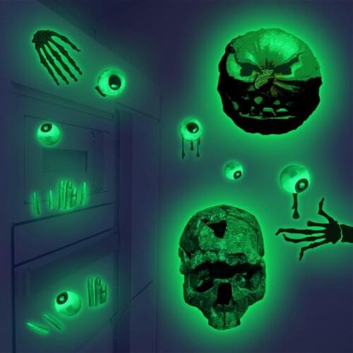 Halloween Luminous Wall Stickers Skeleton Pumpkin Halloween Decorations for Home Party Scary Room Decor Wallstickers DIY Mural