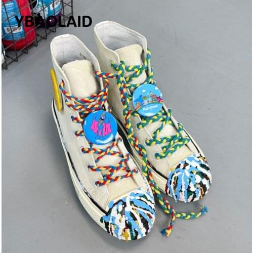 White High-top Hand-painted Graffiti Canvas Shoes Autumn New Color Rope Lace Up Tide Cool Board Shoes Leather Flat Casual Shoes