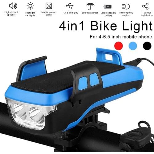 4000ma solar bicycle light rainproof bicycle LED headlight USB power bank mobile phone holder speaker All in one bike lights
