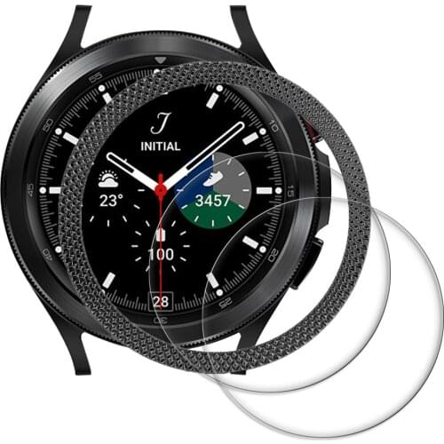 For samsung galaxy watch 4 classic 46mm 42mm bezel ring + screen protector galaxy watch4 classic HD Tempered Glass film + bezel