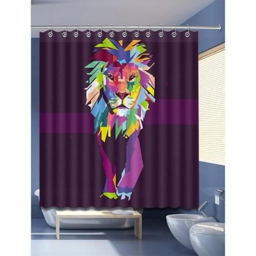 72'' Bathroom Waterproof Fabric Shower Curtain Polyester 12 Hooks Bath Accessory Sets Colored Drawing Lion Abstract Customized