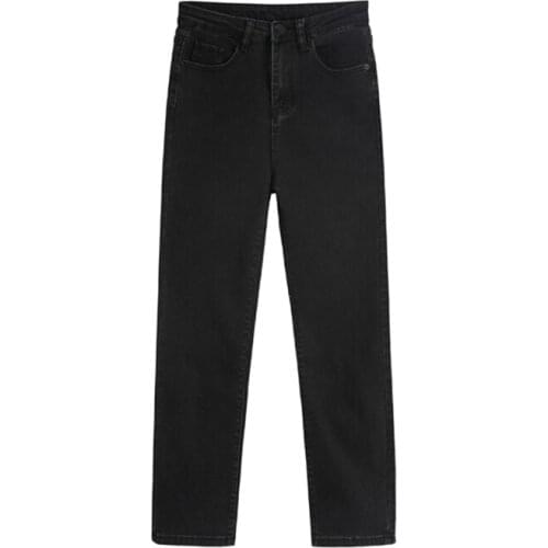 2021 New High Waist Womens Black Jeans Spring Streetwear Straight Vintage Casual Y2K Fashion Versatile Femme Denim Trouser