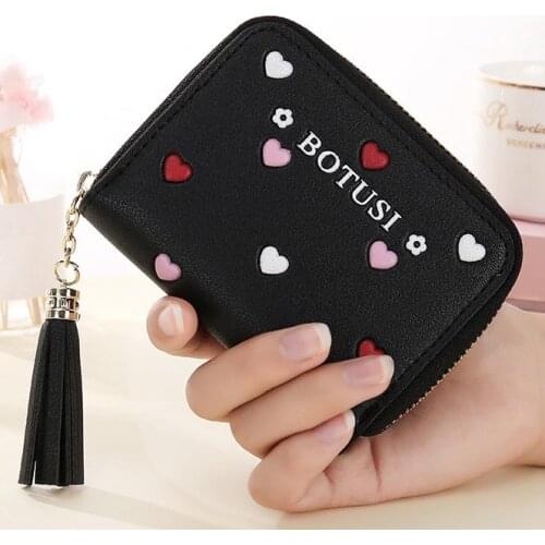Women Wallets Moneybags Heart Print Short Lady Purses Cards Holder Girls Coin Purse Zipper Money Bags Tassel Woman Wallet Burse