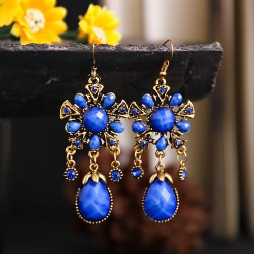 2020 Gold Indian Jewelry Vintage Ethnic Boho Stone Beads Tassel Drop Earrings For Women Flower Fashion Jewelry accessories