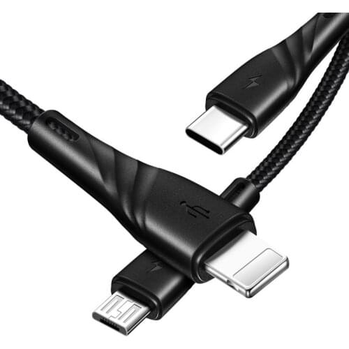 3-in-1 Fast Charging Data Cable Line Nylon-Woven USB Cable for iPhone Android Type-c Charging Cable 3A Charging Cables