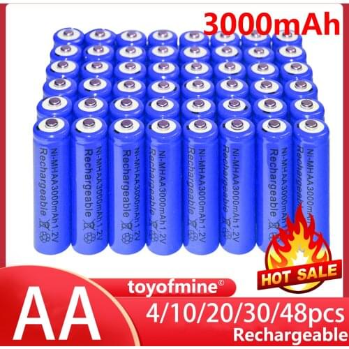 4/10/20/30/48pcs AA 3000mAh Ni-MH rechargeable battery 2A LR6 Blue