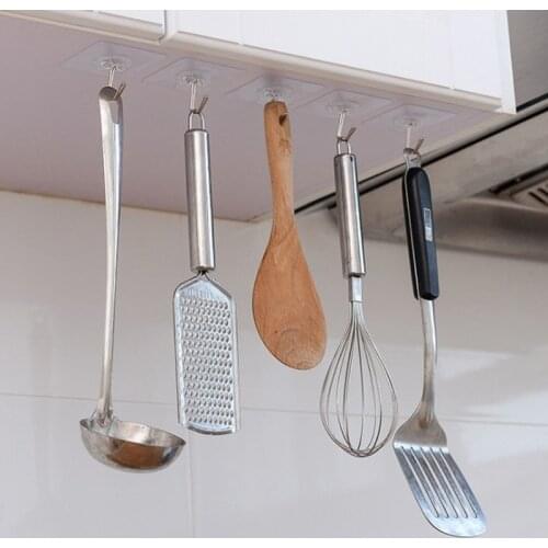 4Pcs/lot Transparent Strong Self Adhesive Tape Wall Hook Magic Kitchenware Wall Storage Rack Toilet Bathroom Kitchen Accessories