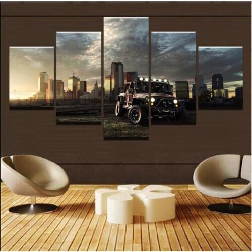 5 Panel Full Square Round Drill 5D Diy Diamond Painting Dusk City Building Car Landscape Embroidery Rhinestone Home DecorZP-4233
