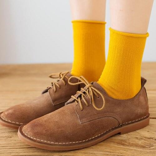 5 Pairs / Package New Socks Women Pure Color Curling Mouth Socks In The Tube Cotton Socks Solid Color Cotton Socks