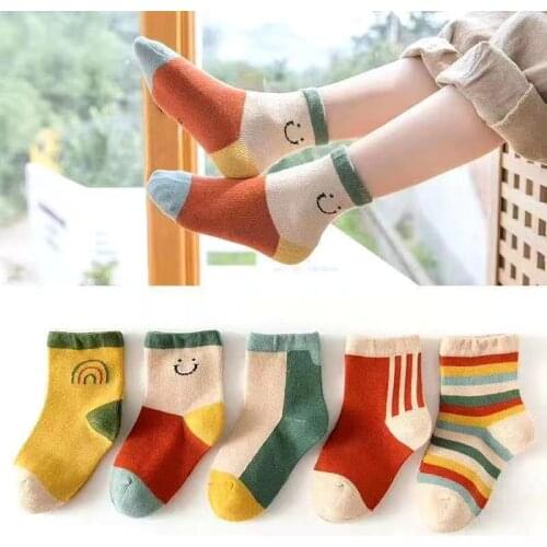 5Pairs/Lot Autumn Winter Cute Cartoon Childrens socks Kids Breathable Soft Sports Boys Girls Comfort Cotton High Quality Socks