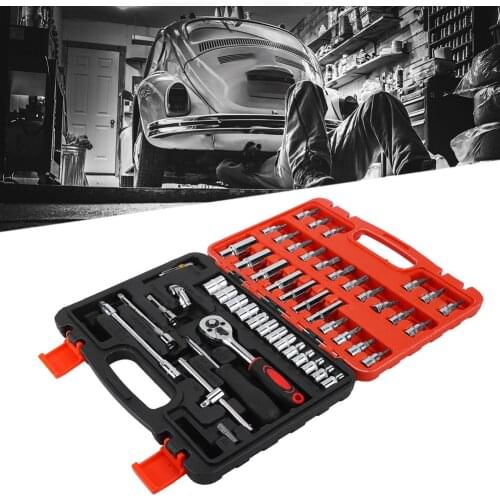 53 PCS Auto Repair Tool Kit Rotating Bit Hex Wrench Shorting Bar Long Pole Slider Ratchet Square Rod Adapter Connector Sleeve