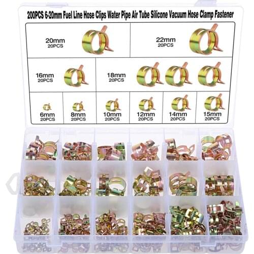 75/100/200Pcs Spring Hose Clamps 6-22mm Zinc Plated Spring Clip Fuel Line Hose Water Pipe Air Tube Clamps Fastener Pipe Clamp