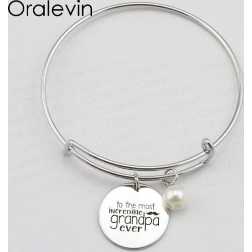 TO THE MOST INCREDIBLE GRANDPA EVER Inspirational Hand Stamped Engraved Pendant Expandable Bracelet Jewelry,10Pcs/Lot,#LN1864B