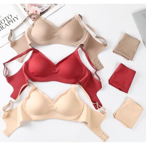 Elifashion Thai Latex Cup Bra Seamless No Steel Ring Gather Women Underwear Beauty Back Sports Sleep Bra & Briefs Set
