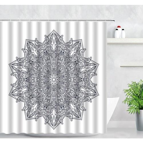 Black Mandala Flower Shower Curtains Geometric Pattern Bohemia Ethnic Style Waterproof Fabric Bathroom Curtain Bathtub Decor Set