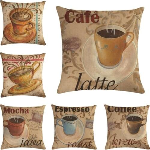 Coffee Cup Decorative Cushion Cover Cotton Linen Square Throw Pillow Cover 45x45CM Pillow Case Home Office Car Sofa Decor