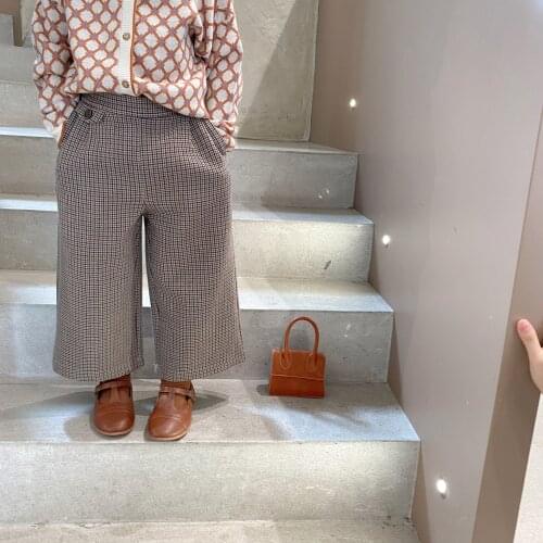 Childrens Pants 2021 Autumn New Boys and Girls Simple Plaid Casual Pants Childrens Loose All-match Korean Pants Boy Clothes