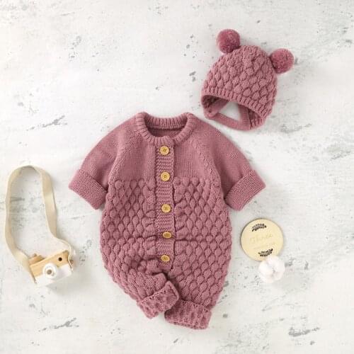 Baby Rompers Knitted Newborn Girl Boy Jumpsuit Outfit Fashion Cute Solid Pompom Toddler Children Winter Clothes Long Sleeve Fall