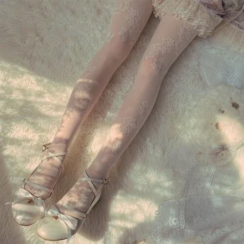 French Three-dimensional Rose Hollow Out Pantyhose Women Lolita Teen Girl Loli Dresses Ornaments Stockings