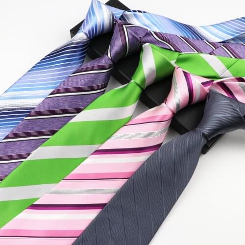 New Classic Polyester Mens Ties Neck Ties 8cm Green Pink Striped Tie For Formal Business Luxury Wedding Party Neckties Gravatas