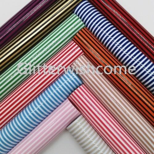 Glitterwishcome 21X29CM A4 Size Vinyl For Bows Printed Stripes Leather Fabirc Faux Leather Sheets for Bows, GM008B
