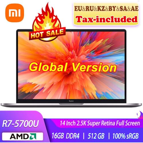 Global Version Xiaomi RedmiBook Pro 14 Laptop 2021 AMD R7 5700U 16GB RAM 512GB PCIe SSD Computer 14 Win10 Pro Notebook PC