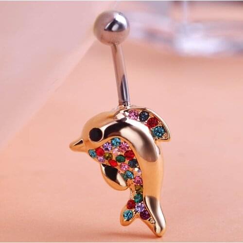 Kawaii Cute Fish Rhinestone Sex Body Jewelry Fashion Womens Belly Button Rings Body Piercings Summer Style Stainless Steel Ring