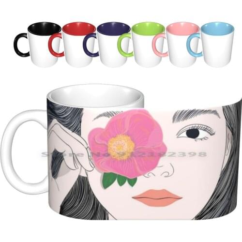 Girl With Flower Ceramic Mugs Coffee Cups Milk Tea Mug Girls Cute Funny Love Fun Girl Power Tumblr Feminist Happy Pink Trendy