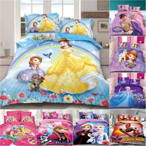 Rapunzel Belle Bedding Set Disney Frozen Elsa Anna Comforter Cover Set Twin Size Duvet Cover Pillowcase Bed Linen Home Decorate