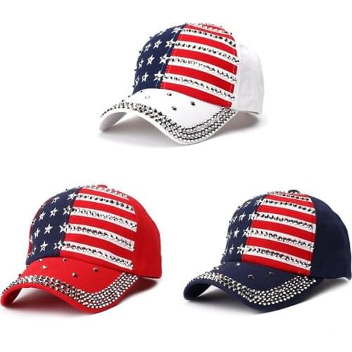 Summer Cap Sparkle Rhinestone Decorative American Flag Printed Hat outdoor travel Summer Cap Women Man hat
