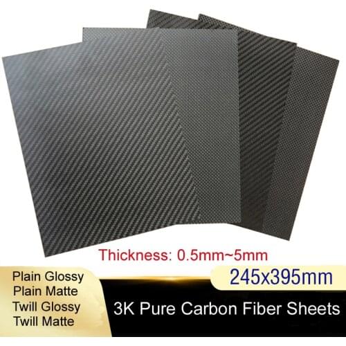 245x395mm Full 3K Carbon fiber Plate sheet High strength Carbon Board panel thickness 0.5mm 1.0mm 1.5mm 2mm 2.5mm 3mm 4mm 5mm