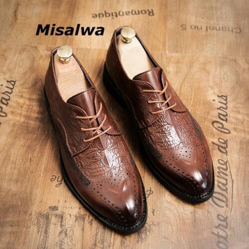 Misalwa 2021 Newest PU Leather Men Dress Shoes Wingtip Carved Italian Formal Oxford Footwear Business Male Wedding Suit Shoes