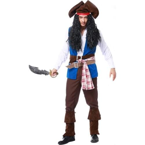Men Pirates of the Caribbean Costume Plus size Man Pirate Jack Cosplay costume for halloween party Masquerade Clothes