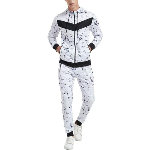 Casual Mens Tracksuit Sets Tie Dye Printed Long Sleeve Zipper Hooded Sweatshirt Joggers Trousers Autumn Men Sportswear M-3XL