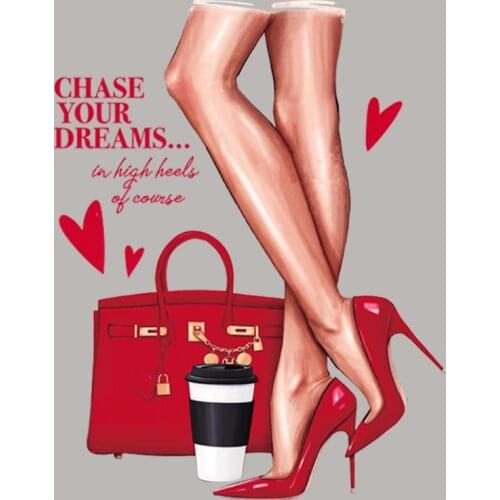 High Heel Dreams Patches For T-Shirt Tops Vinyl Heat Transfer Appliqued Fashion Diy Stickers On Clothes Woman Style